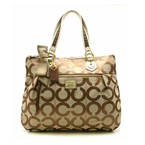 Coach Poppy Signature Ribbon Canvas/Patent Leather Glam Tote Bag - Picture 1 of 13